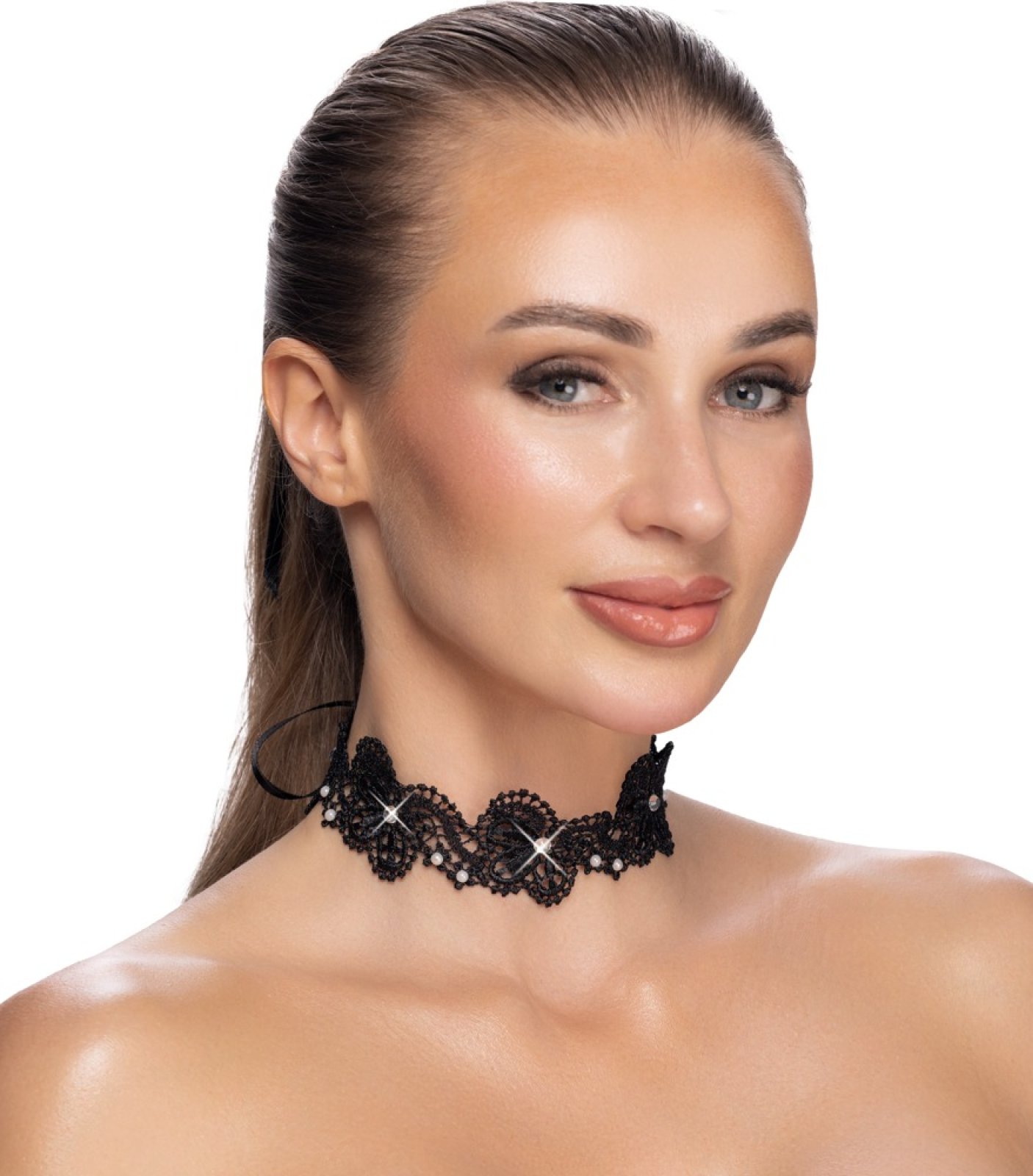 Cottelli Accessoires Choker Čipkový obojok s kamienkami