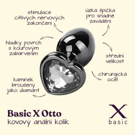 BASIC X Otto kovový análny kolík s kamienkom veľkosť M číry