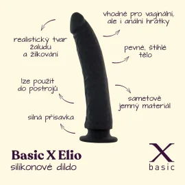 BASIC X Elio silikónové dildo s prísavkou čierne