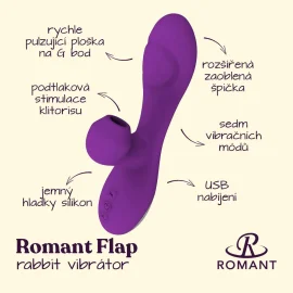 Romant Flap vibrátor rabbit s poklepom a tlakovým stimulátorom na klitoris fialový