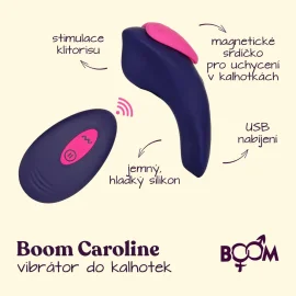 Farebný BOOM Caroline vibračný stimulátor do nohavičiek s magnetickým srdiečkom a jemným silikónom na klitoriálnu stimuláciu.