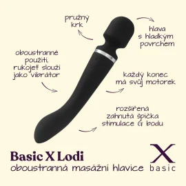 BASIC X LODI obojstranná masážna hlavica 2v1 čierna