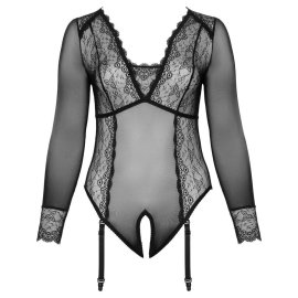Cottelli Curves Body s dlhým rukávom a podväzkami: XL