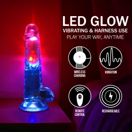 RealRock LED svítící vibrační dildo s varlaty 20 cm