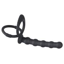 Black Velvets krúžok na penis aj semenníky a análne korále - čierne