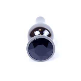 HeavyFun Dark Silver análny kolík s kamienkom S čierny