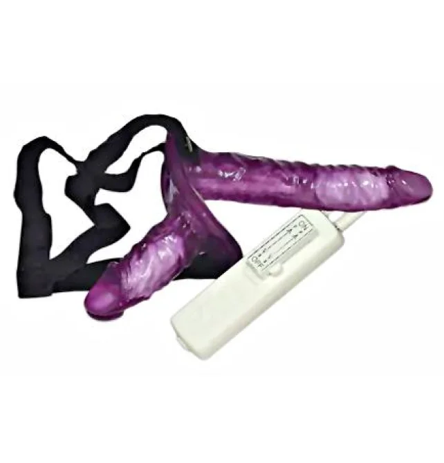 Strap-On Duo Vibračný pripínací penis - fialový