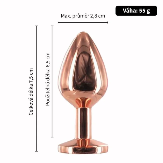 BASIC X Rosegold kovový análny kolík s kamienkom ružový vel. S