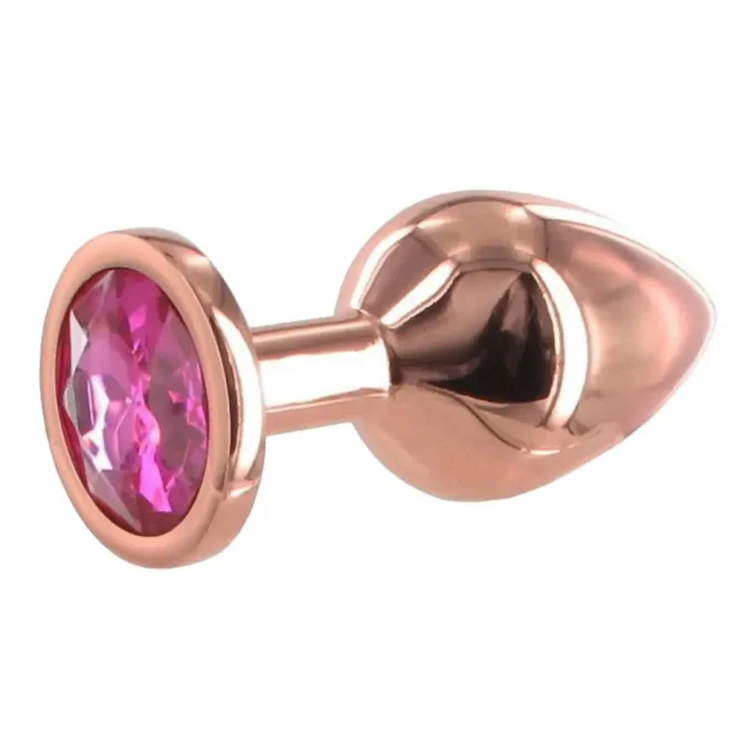 BASIC X Rosegold kovový análny kolík s kamienkom ružový veľ. M