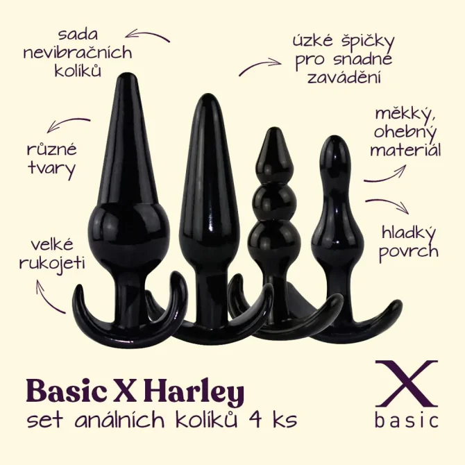 BASIC X Harley set análnych kolíkov 4 ks čierne