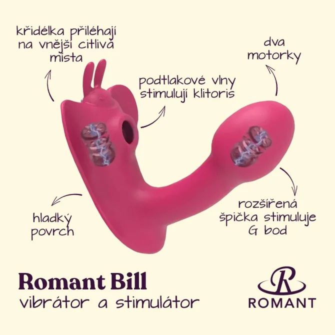 Romant Bill vibrátor do nohavičiek s podtlakovým stimulátorom klitorisu červený