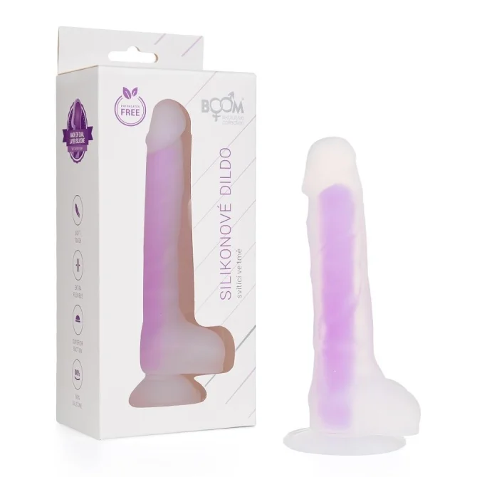 BOOM silikónové dildo svietiace v tme fialové