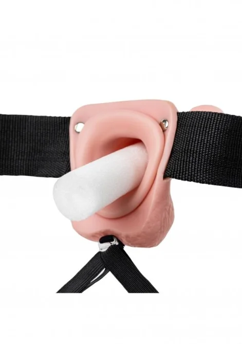 Realrock Hollow Strap-on dutý pripínací penis so semenníkmi 18 cm - telový
