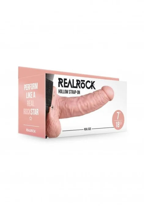 Realrock Hollow Strap-on dutý pripínací penis so semenníkmi 18 cm - telový