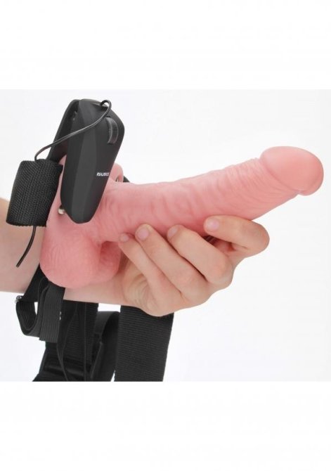 Realrock Vibrating Hollow Strap-on dutý pripínací penis so semenníkmi 18 cm - telový
