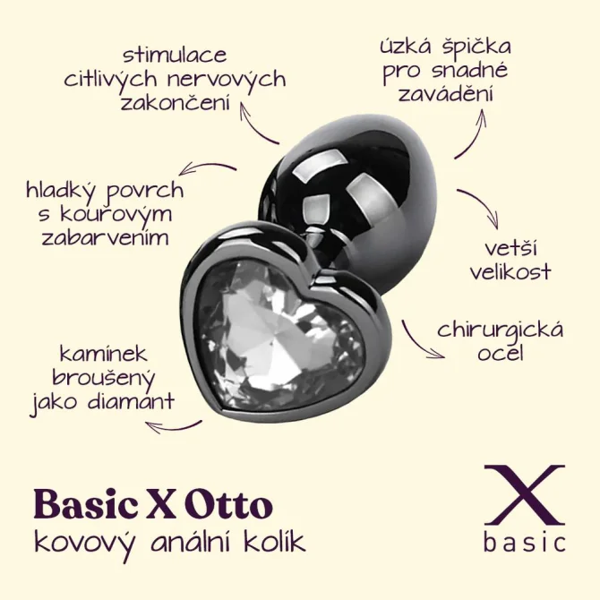 BASIC X Otto kovový análny kolík s kamienkom L číry