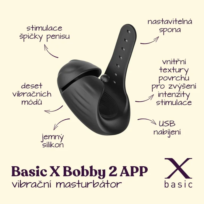 BASIC X Bobby 2 APP vibračný masturbátor s nastaviteľným priemerom čierny