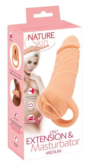 Nature Skin 2v1 Návlek na penis a masturbátor 18,5 cm