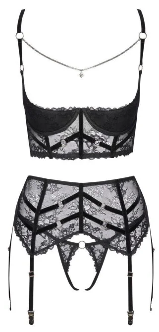 Cottelli Lingerie Set s retiazkou - čierny: 90B/XL