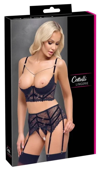 Cottelli Lingerie Set s retiazkou - čierny: 90B/XL