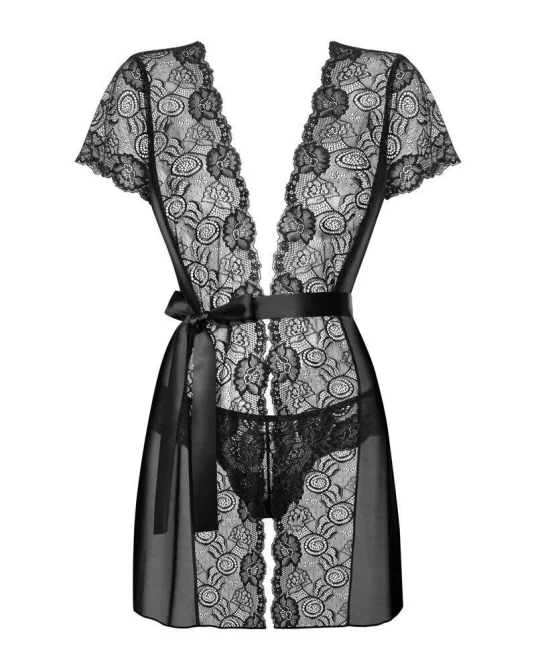 Obsessive Alluria peignoir - černý: S/M
