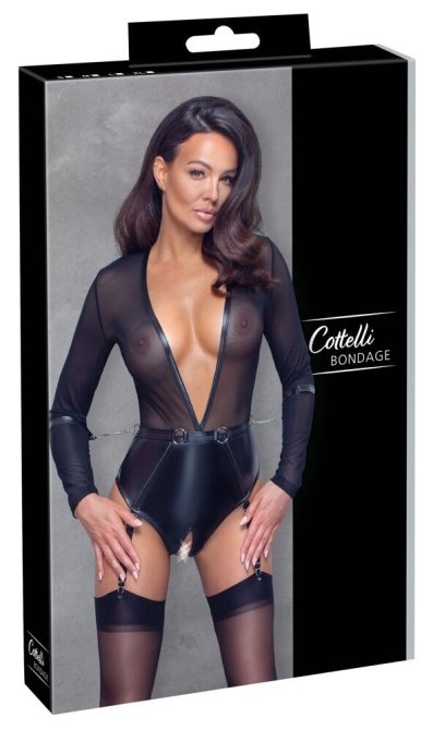 Cottelli Bondage Body s dlhým rukávom čierne S
