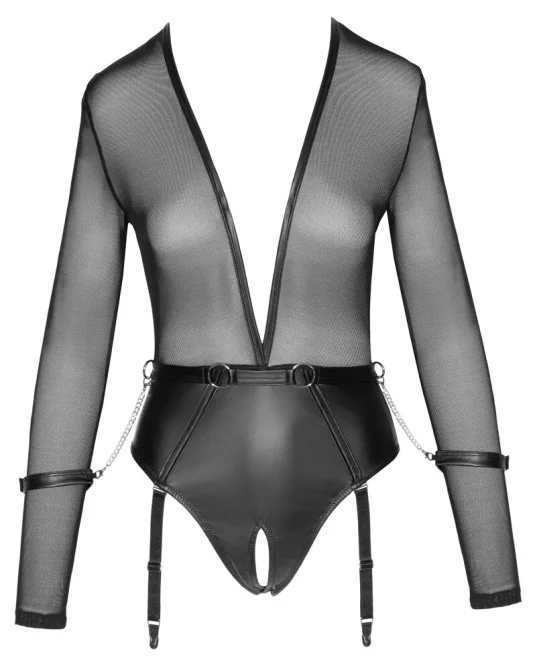 Cottelli Bondage Body s dlhým rukávom čierne M