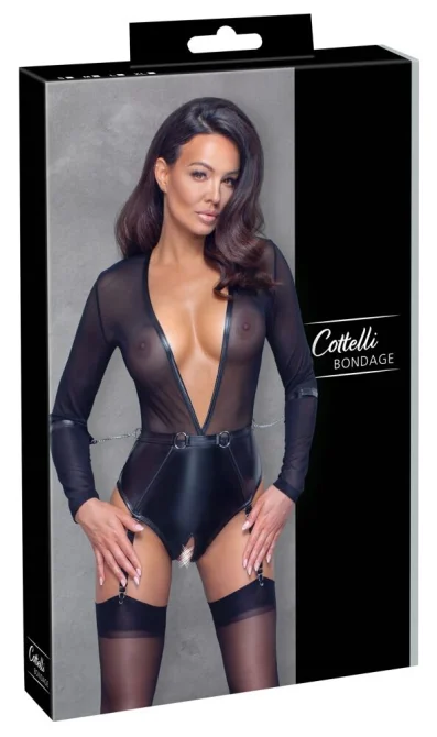 Cottelli Bondage Body s dlhým rukávom čierne M