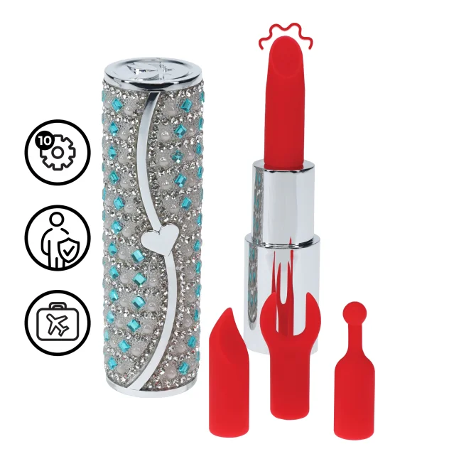 Loveline Tiffany Lipstick minivibrátor se 4 nástavci Blue