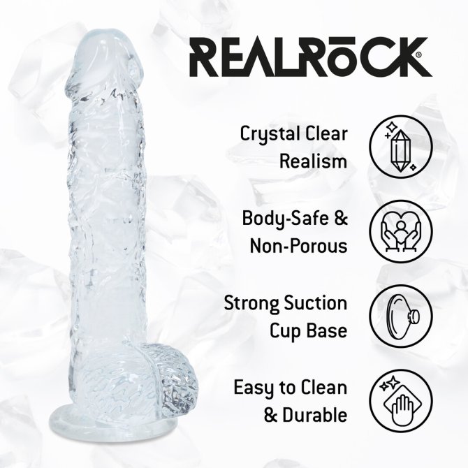 Realrock gélové dildo s prísavkou 14,5 cm transparentné