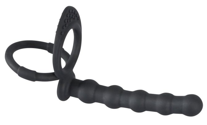 Black Velvets krúžok na penis aj semenníky a análne korále - čierne