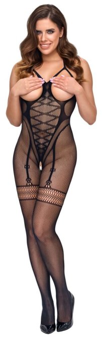 Fantasy by Cottelli Bodystocking odhalující ňadra - černý