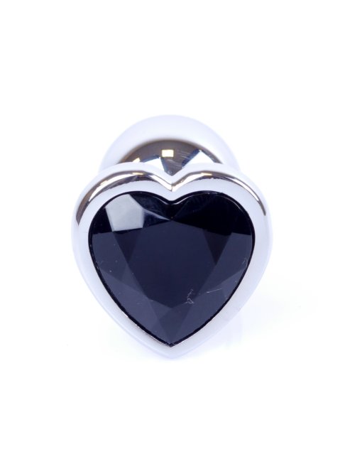 MyLove Silver anální kolík se srdíčkem S černý