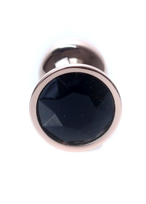 MyLove Rose gold anální kolík s kamínkem S černý