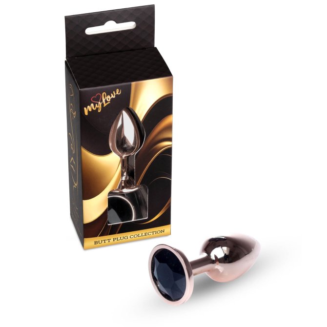 MyLove Rose gold anální kolík s kamínkem S černý