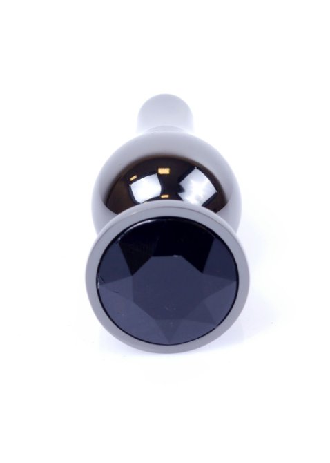 HeavyFun Dark Silver análny kolík s kamienkom S čierny