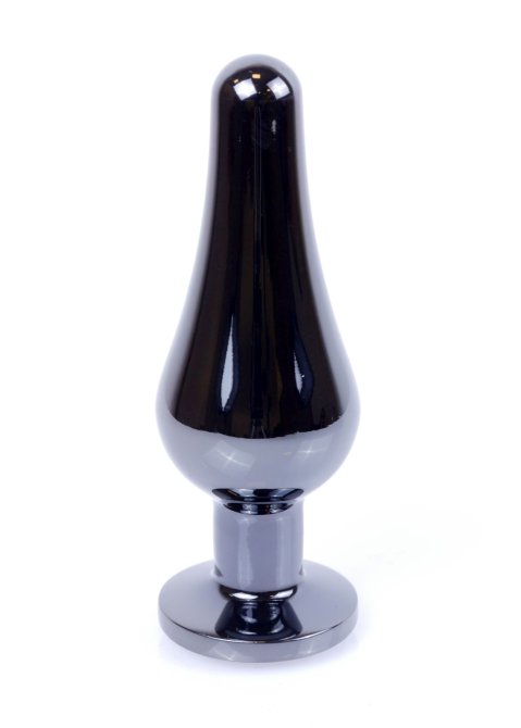 HeavyFun Dark Silver análny kolík s kamienkom S čierny