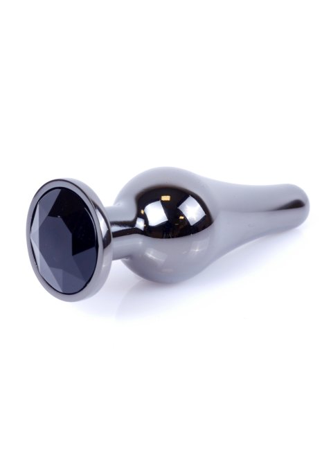 HeavyFun Dark Silver análny kolík s kamienkom S čierny