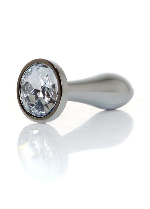 HeavyFun Silver Plug anální kolík s kamínkem S čirý