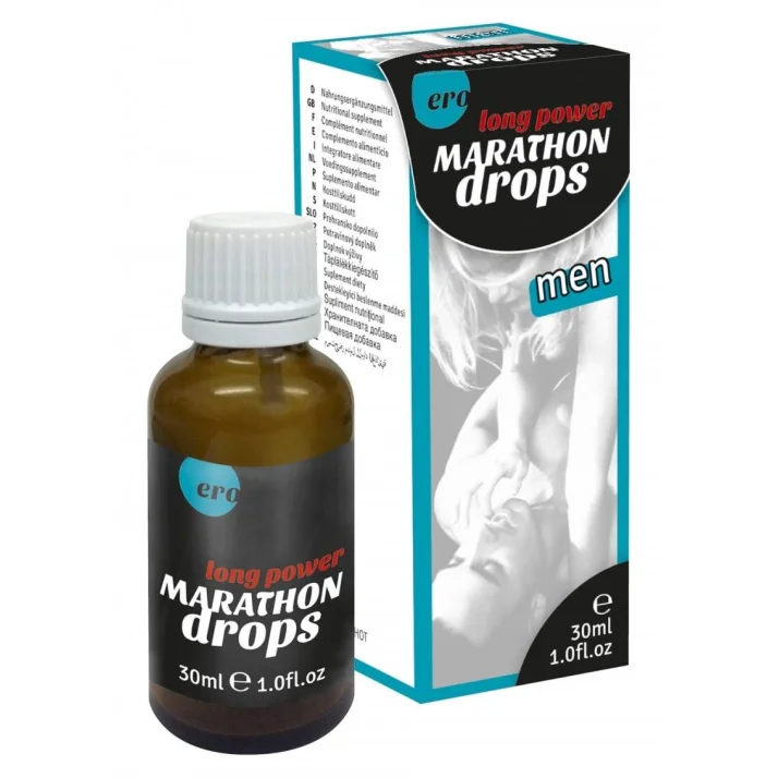 Hnedá fľaštička a krabička výživového doplnku Hot Marathon Men kapky 30 ml