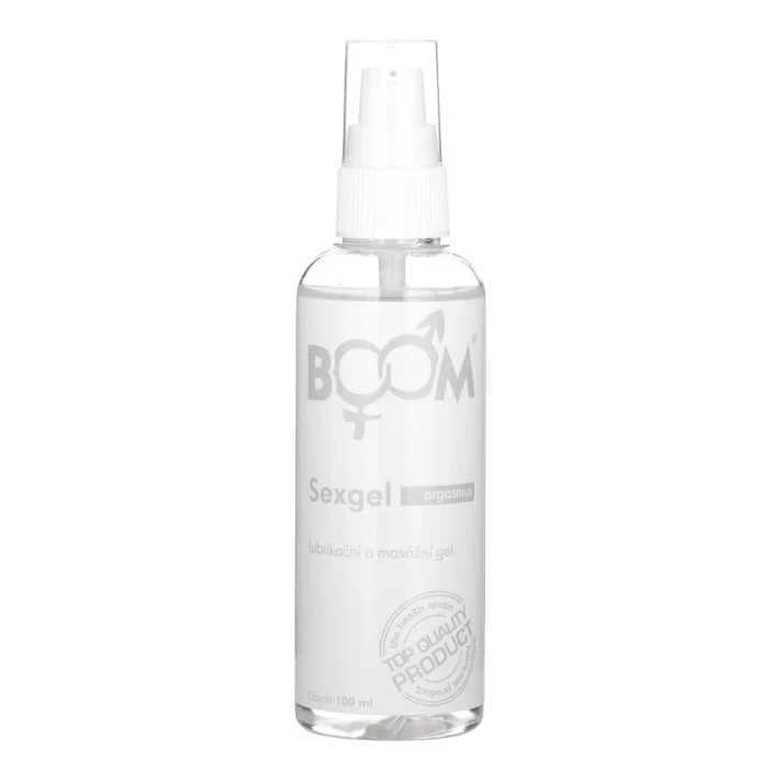 BOOM SexGel lubrikačný a masážny gél s rozprašovačom v priehľadnej fľaštičke, objem 100 ml.