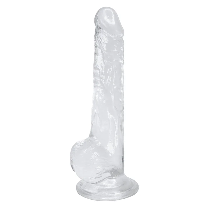 Priehľadné realistické dildo Alive Lusty s varlatami a prísavkou, dĺžka 18 cm