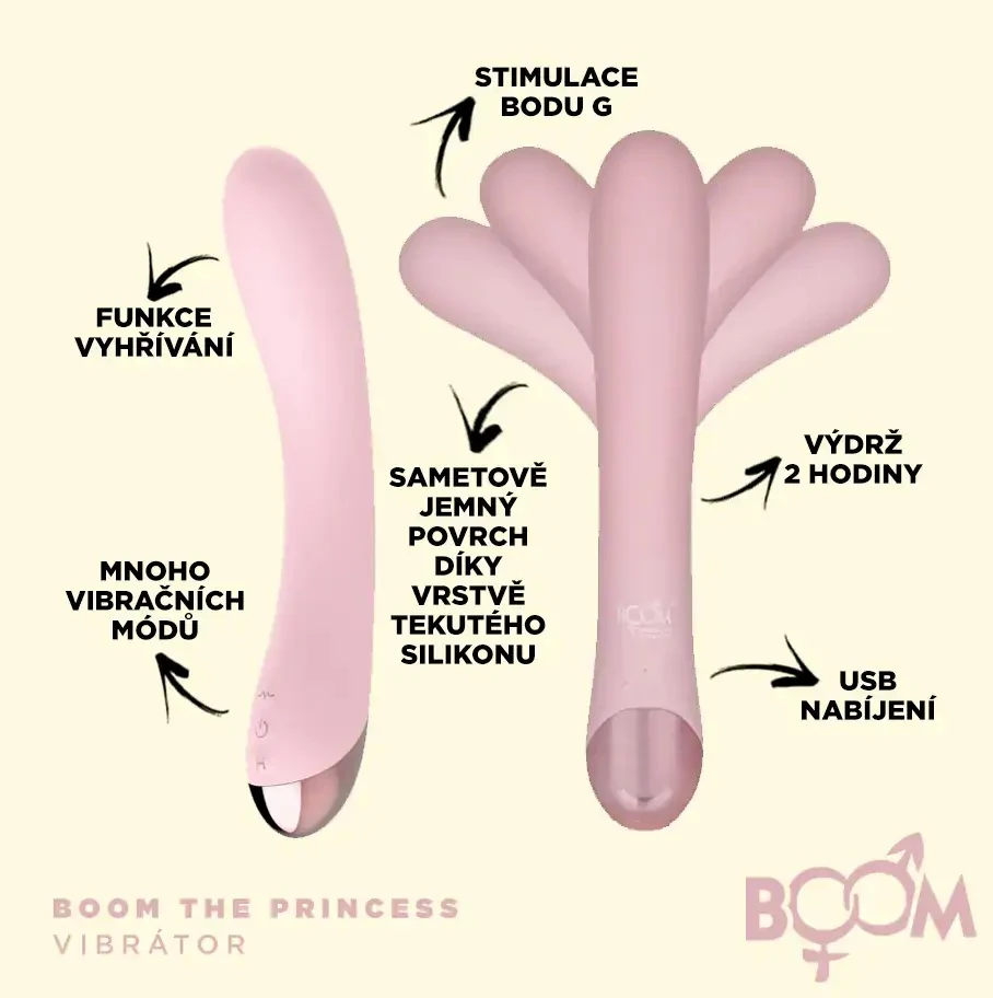 Infografika - popis funkcií vibrátora BOOM The Prncess